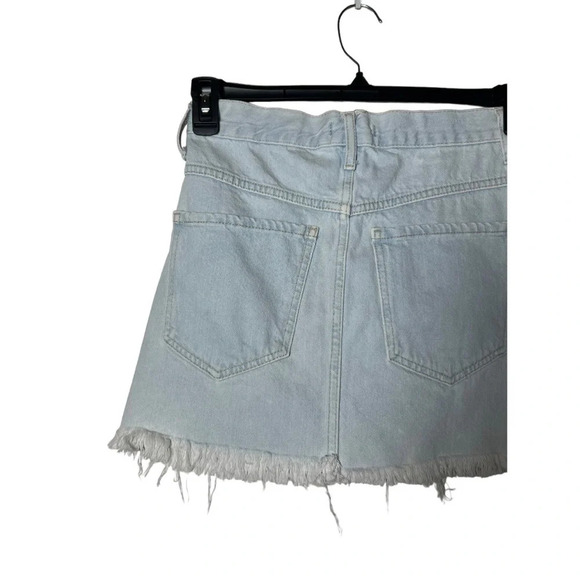 1775. FOREVER 21 LIGHT WASH DENIM JEAN SKIRT‎ SIZE 24 FACTORY FRAYED BOTTOM HEM - Picture 7 of 7